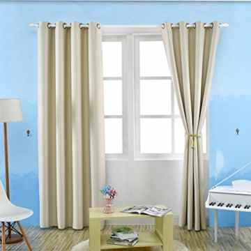 KINLO® 2 Stücker 145*175cm (BreitexLänge) Gardinen blickdicht Beige Vorhang blackout 100% Polyester Verdunklungsvorhang mit Ösen für Schlafzimmer Wärmeschutz & Geräuschreduzierung 2 Jahren Garantie