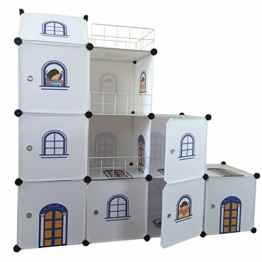 Kids, Kinder, Aufbewahrungsboxen, Würfelförmig, Ineinandergreifenden Ablagen Home Organizer für Kinderzimmer / Toy Trunk Kids Speichereinheiten Nachttisch, 4 X 1er Würfel mit Türen