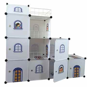 Kids, Kinder, Aufbewahrungsboxen, Würfelförmig, Ineinandergreifenden Ablagen Home Organizer für Kinderzimmer / Toy Trunk Kids Speichereinheiten Nachttisch, 4 X 1er Würfel mit Türen