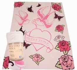 Kinder Bettdecke Fleecedecke Kuscheldecke Babydecke ‚Sweet Thing‘ für Mädchen Weiß Pink 150×200 cm