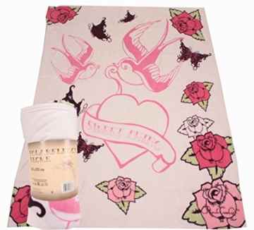 Kinder Bettdecke Fleecedecke Kuscheldecke Babydecke ‚Sweet Thing‘ für Mädchen Weiß Pink 150×200 cm