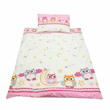 Kinderbettwäsche 100×135 Bettgarnitur Baby Bettwäsche 2 tlg. Bettset 100% Baumwolle Eulen- Bärchenmotiv