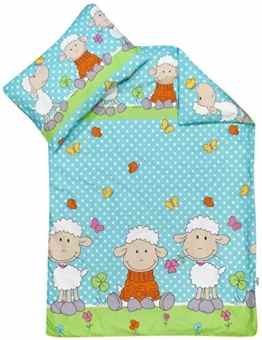 Kinderbettwäsche Schafe 2-tlg. 100% Baumwolle 40×60 + 100×135 cm mit Reißverschluss