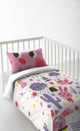 Kinderbettwäsche-Set 3 stück: Kinderbettbezug baumwolle Bettwäsche Kleine 120 x 60 cm + Spannbettlaken + Kopfkissenbezug 30 x 50 cm Pink Rabbit SLEEPAA