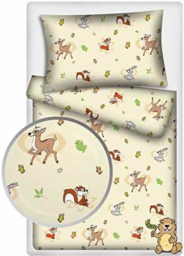 Kinderbettwäsche Waldtiere 2-tlg. 100% Baumwolle 40×60 + 100×135 cm mit Reißverschluss