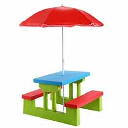 Kindersitzgruppe inkl. Sonnenschirm-Kinder Sitzgruppe 2 Bänke+ Tisch Kindertisch Bank