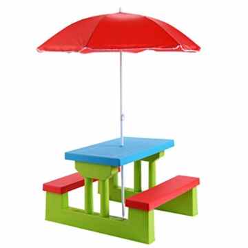 Kindersitzgruppe inkl. Sonnenschirm-Kinder Sitzgruppe 2 Bänke+ Tisch Kindertisch Bank