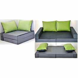 Kindersofa Collage 3in1 Sofa Ecksofa Bett Ausziehbett grau-grün Uni A1