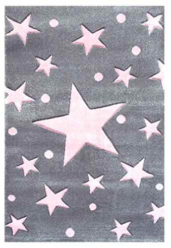 Kinderteppich Happy Rugs STARS silbergrau/rosa 80 x 150 cm
