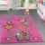 Kinderteppiche Spielende Zoo Tiere Eulen Elefanten Kurzflor in Fuchsia Creme, Größe:160×220 cm