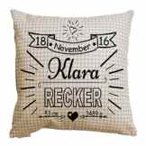 Kissen mit Namen und Geburtsdaten personalisiert Geschenk zur Geburt karriert div. Farben