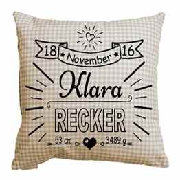 Kissen mit Namen und Geburtsdaten personalisiert Geschenk zur Geburt karriert div. Farben