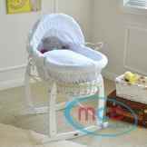 Komplettset Moses Weidenkorb, Baby Korb, in natur mit Matratze, Bezug und Schaukelgestell, Stubenwagen, WEISS