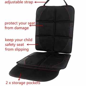 L&HM Rutschfeste Auto-Kindersitzunterlage(Autositzschutz, Leder + Oxford + EPE, 48 x 123CM), Schutzunterlage für den Kindersitz-ISOFIX geeignete Autositzauflage mit Organizer-Taschen