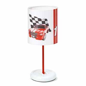 LED Tischleuchte Racing, Schirm mit Autos, H 32 cm, Ø 12 cm, 0,72W LED integriert, Metall / Kunststoff, weiß / rot-schwarz