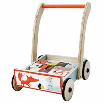 Labebe – Kinder Lauflernwagen Lauflernhilfe aus Holz (inklusive bunter Bausteine)