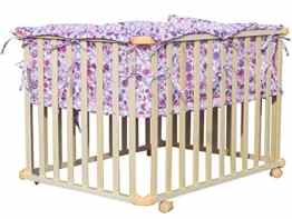 Laufgitter Laufstall 100 x 75 x 70 cm Holz 4-Eck mit Softeinlage 3 fach höhenverstellbar