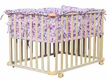 Laufgitter Laufstall 100 x 75 x 70 cm Holz 4-Eck mit Softeinlage 3 fach höhenverstellbar