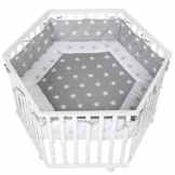 Laufgitter Little Stars 6-eckig mit Schutzeinlage und Rollensatz • Baby Laufstall Spielgitter Nestchen Weiss