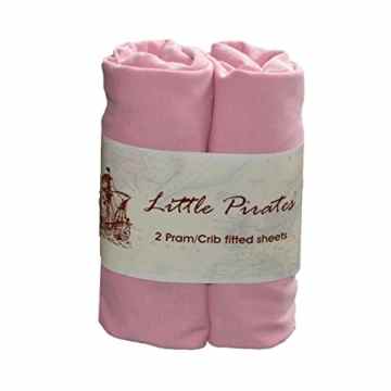 Little Pirates Spannbetttuch für Babybett, 100 % Baumwolle, Jerseystoff, 40 x 80 cm, Rosa, 2 Stück