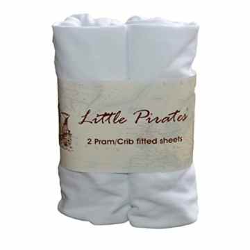 Little Pirates Spannbetttuch für Babybett, 100 % Baumwolle, Jerseystoff, 40 x 80 cm, Weiß, 2 Stück