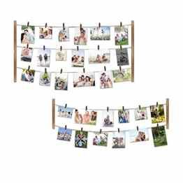 Love-KANKEI Bilderrahmen Collage Fotorahmen Holzbilderrahmen in Wäscheleinenoptik mit 30 kleinen Holzklammern, 2+1 Kombination