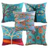 Luxbon 5er in Packung Chic Stil Bunt Baum Blumen Vogel Leinen Kissenbezug Lendenkissen Wurfkissenbezug Pillowcase Cafe Haus Auto Deko 18 x 18 “