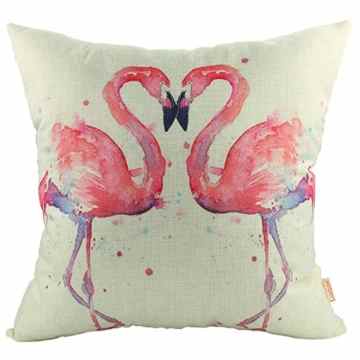 Luxbon Leinen Kissenbezug Lendenkissen Wurfkissenbezug Pillowcase Cafe Haus Auto Deko 45 x 45 cm Flamingos Liebhaber