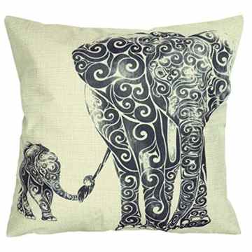 Luxbon Leinen Kissenbezug Lendenkissen Wurfkissenbezug Pillowcase Haus Auto Deko 45 x 45 cm Elefant Mutter und Kind Schwarz