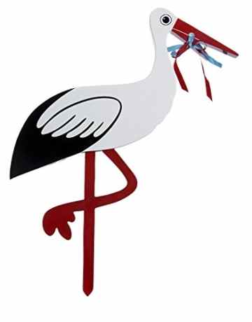 Magni Klapperstorch Storch Steckholz zum Aufstellen bei Geburt eines Baby 55 cm blaues und rotes Band