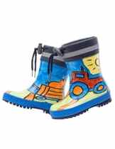 MaxiMo Kindergummistiefel, Babygummistiefel, Naturgummi, blau/terracotta mit Motiv Traktor, handbemalt jeder Stiefel ein Unikat