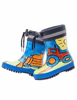 MaxiMo Kindergummistiefel, Babygummistiefel, Naturgummi, blau/terracotta mit Motiv Traktor, handbemalt jeder Stiefel ein Unikat