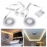 Mmrm ?Neue 2X1.5m Warmes weiß LED Bettlicht mit Bewegungssensor Wake Up Lampe Bett Lichtsensor Streifen mit Batterie-Box dimmbar mit Helligkeitssensor