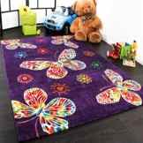 Moderner Kinder Teppich Butterfly Schmetterling Design in Lila Top Qualität, Grösse:120×170 cm