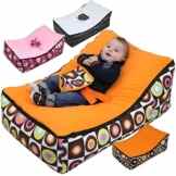 Monsieur Bébé ® Babywippe Baby-Sitzsack mit 2 Auflagen, 2 Ablagetaschen und Transportgriff – Modell „Baby Pouf“ – drei Farben – Norm NF EN12790