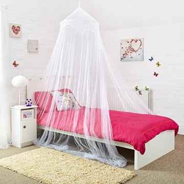 Moskitonetze 4 U Weiß Bed Canopy mit dekorativen Perlen Passend bis zu Kingsize-Bett