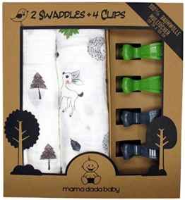 Mulltücher mit Klammern, Pucktücher 120×120 cm aus Baumwolle fürs Baby, XL Mullwindeln für Junge und Mädchen, 2 Stoffwindeln und 4 Clips für den Kinderwagen