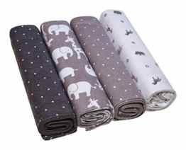Mullwindeln, kuschelig weich von EMMA & NOAH, 4er Pack, 76 cm x 76 cm groß, Baby Spucktücher aus 100% Baumwolle – ideal als Stoffwindeln Molton-Tücher Stilltuch Schmusetuch Mulltücher