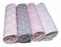 Mullwindeln, kuschelig weich von EMMA & NOAH, 4er Pack, 76 cm x 76 cm groß, Baby Spucktücher aus 100% Baumwolle – ideal als Stoffwindeln Molton-Tücher Stilltuch Schmusetuch Mulltücher