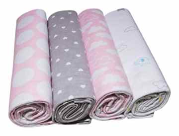 Mullwindeln, kuschelig weich von EMMA & NOAH, 4er Pack, 76 cm x 76 cm groß, Baby Spucktücher aus 100% Baumwolle – ideal als Stoffwindeln Molton-Tücher Stilltuch Schmusetuch Mulltücher