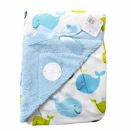 NEU | Baby Decke Fleece | Wende Decke | Babydecke Jungen weiß-blau mit Wal