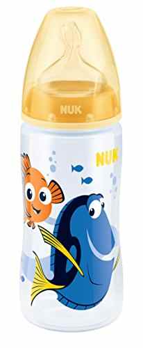 NUK 10216185 Disney Finding Dory First Choice Plus Babyflasche aus PP, 300ml, Silikon-Trinksauger, 6-18 Monate M, Farbe gelb
