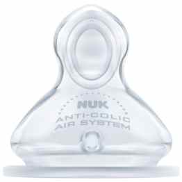 NUK First Choice+ Anti-Colic-Trinksauger Silikon, kiefergerechte NUK Form, Größe 2 (6-18 Monate) M für Milch, 2 Stück