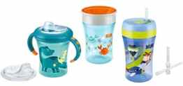 NUK Trinklern-Set mit je 1x Starter-, Magic- und Fun Cup, je 1x gratis Ersatz- Trinktülle und Trinkhalm