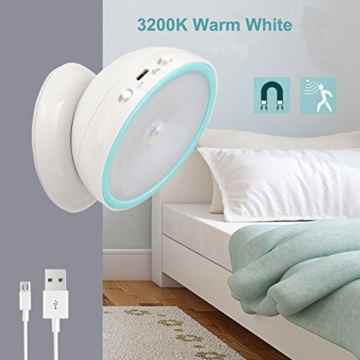 Nachtlicht LED, 360° Drehung Bewegungssensor Nachtlampe HonestEast 3200K Akku USB Wiederaufladbare LED Nachtlicht mit 5 LEDs Magnetische Basis für Schlafzimmerflur Badezimmer Schlafzimmer Wandleuchte(Warmweiß)