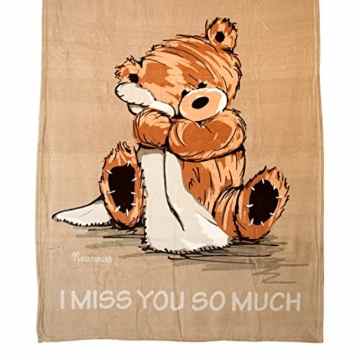 Nounours Kinderdecke Bär 160 x 130 cm Creme Kuscheldecke „I miss you so much“ Spieldecke