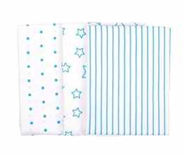 Odenwälder Baby Moltontücher 3er Pack Classic Aqua Sterne Blau