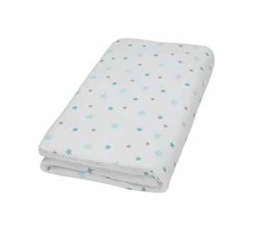 PMP Spannbettlaken, weiß, Sternendruck in Aquamarin, 60 x 120 cm
