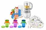 Philips AVENT Baby-Set 6-tlg. Avent SCF875 Dampfgarer + AVENT SCF721 Aufbewahrungssystem + AVENT SCF716 Ess-Lern-Set + AVENT SCF784 Trinklernbecher 340ml in grün, blau und lila