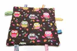 Pinidi Baby Knistertuch Eulen auf Ast dunkelbraun / Frottee dunklebraun